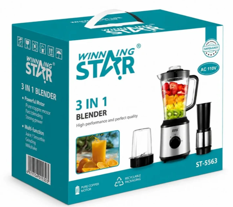 Licuadora 3 En 1 Winning Star 1.8L Con Exprimidor Y Triturador ST-5563