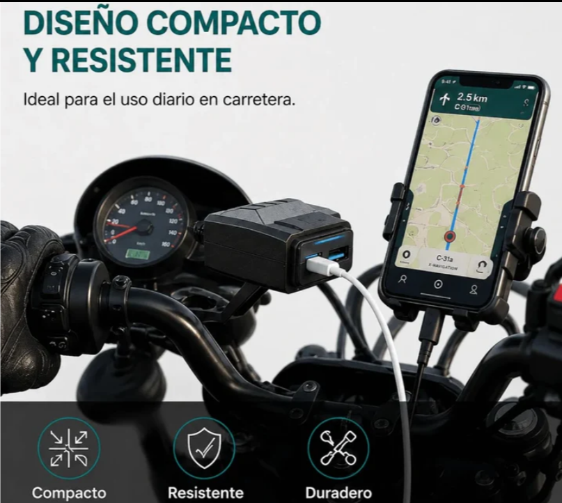 Cargador Para Motocicleta Baihuo City Con Puerto USB Y Tipo C MY-7808