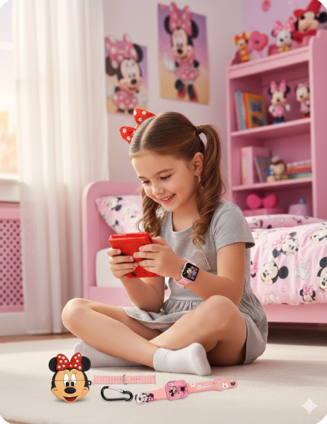 Combo Reloj Inteligente Para Niños Con Audífonos Y Consola Minnie KR-818