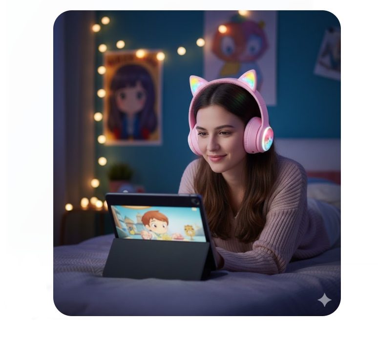 Audífonos Diadema Inalámbricos Led Con Diseño De Gato AKZ02