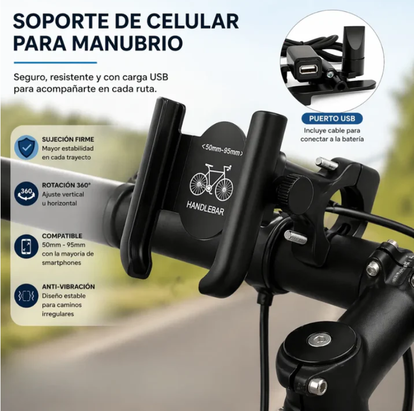 Soporte Para Moto En Aluminio Con Puerto USB Y Rotación 360° MY-7130