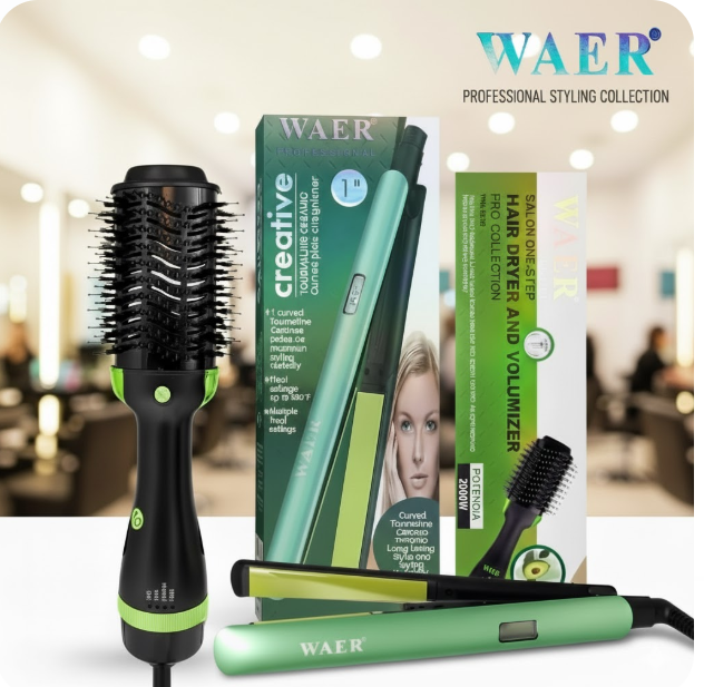 Combo Profesional Waer Cepillo Secador Wa-2055+Plancha De Cabello Wa-2021