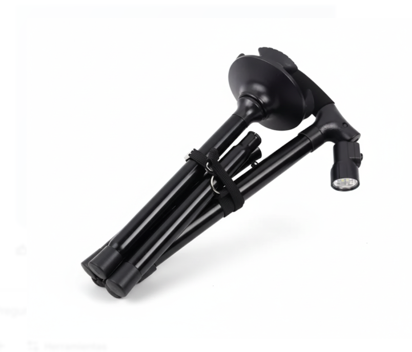 Bastón Ortopédico Plegable De Aluminio Con Lámpara Ajustable Color Negro