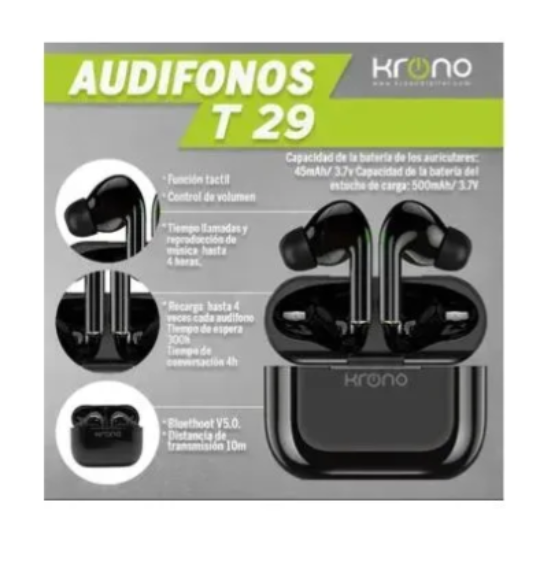 Audífonos Krono T29 Conexión Bluetooth Negro
